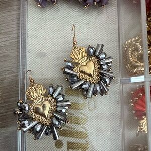 Silver crystals onHeart Burst Earrings with Crystal Accents